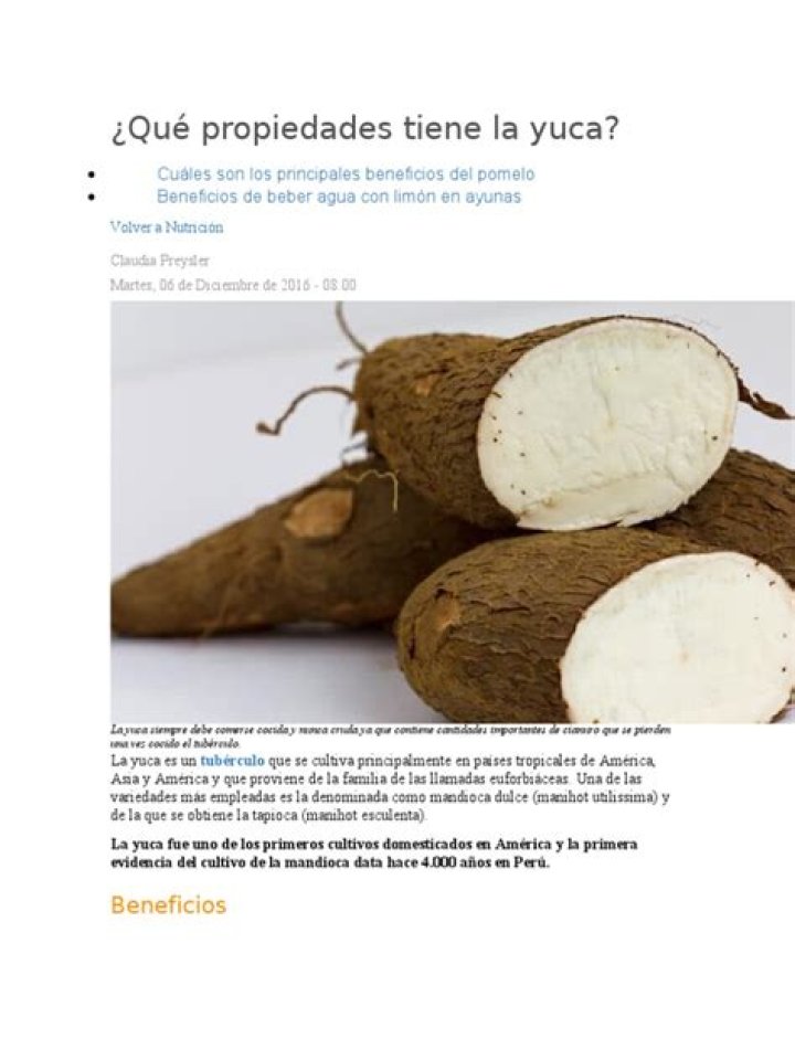 ¿Qué propiedades tiene la yuca?
